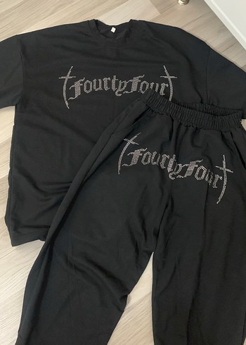 Unisex Siyah Taşlı Loose Fit Eşofman Takımı - Görsel 2