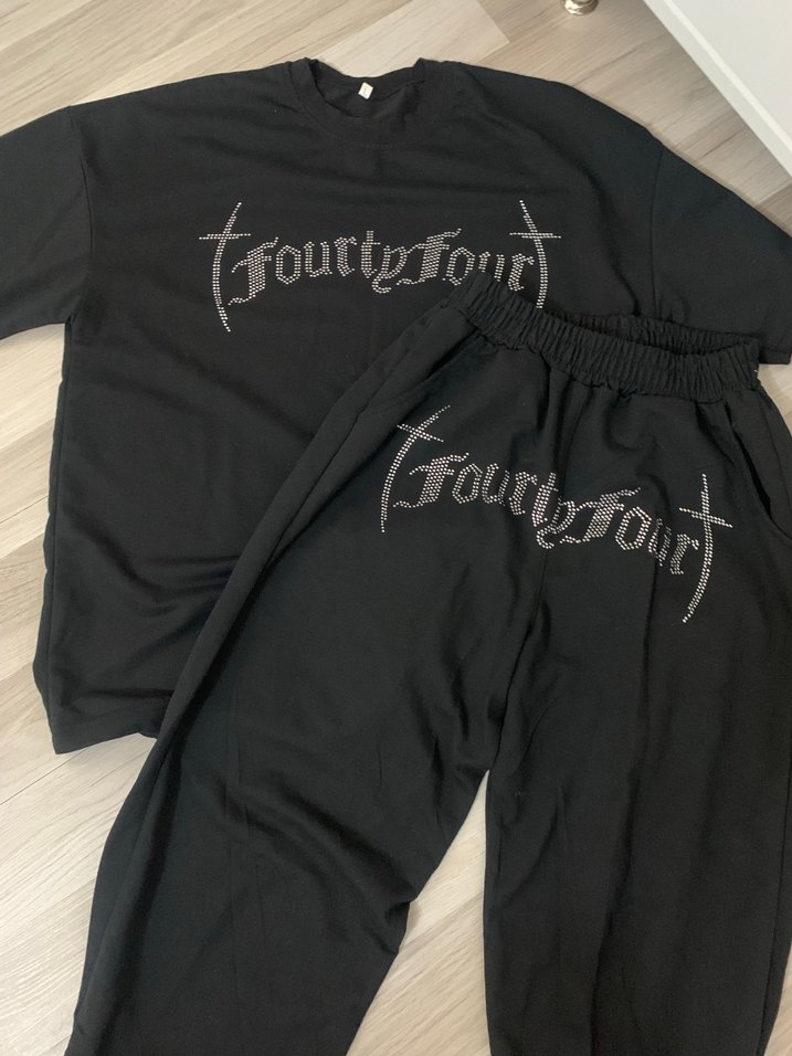 Unisex Siyah Taşlı Loose Fit Eşofman Takımı - Görsel 2