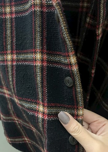 Kahverengi Ekose Düğmeli Unisex Gömlek - Görsel 7