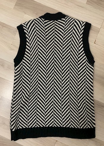 Kadın Siyah Zebra Desenli V Yaka Triko Süveter - Görsel 2