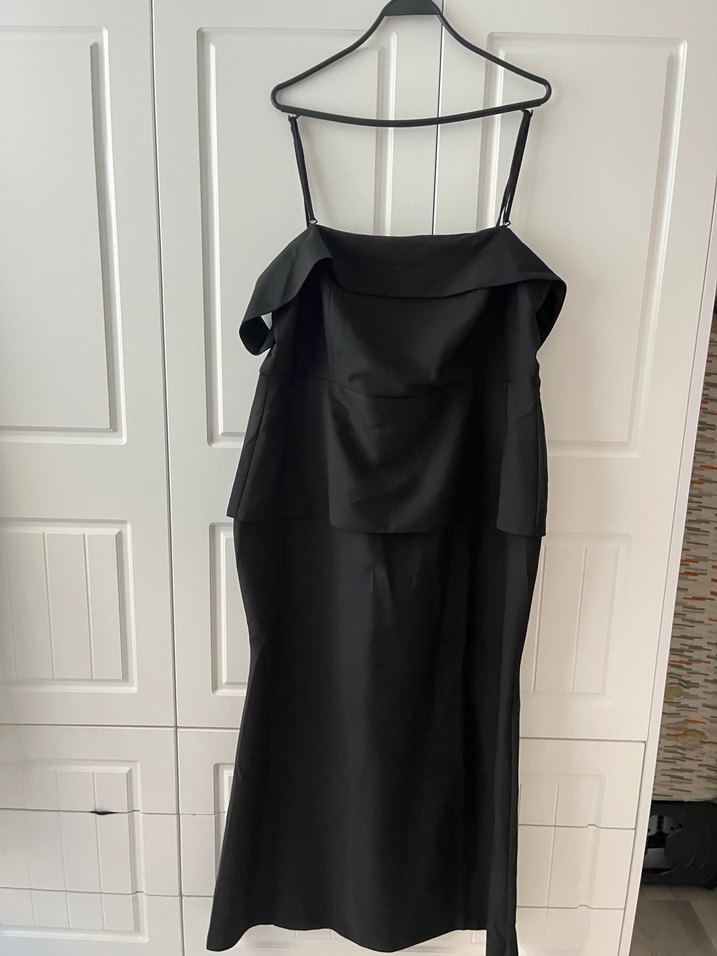 Siyah Kadın Uzun Drapeli Elbise - Görsel 3