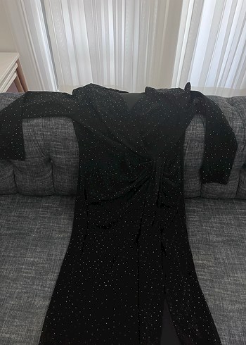 Uzun Kollu Siyah Parlak Triko Elbise - Görsel 2