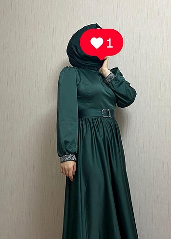 Uzun Koyu Yeşil Gotik Elbise - Görsel 2