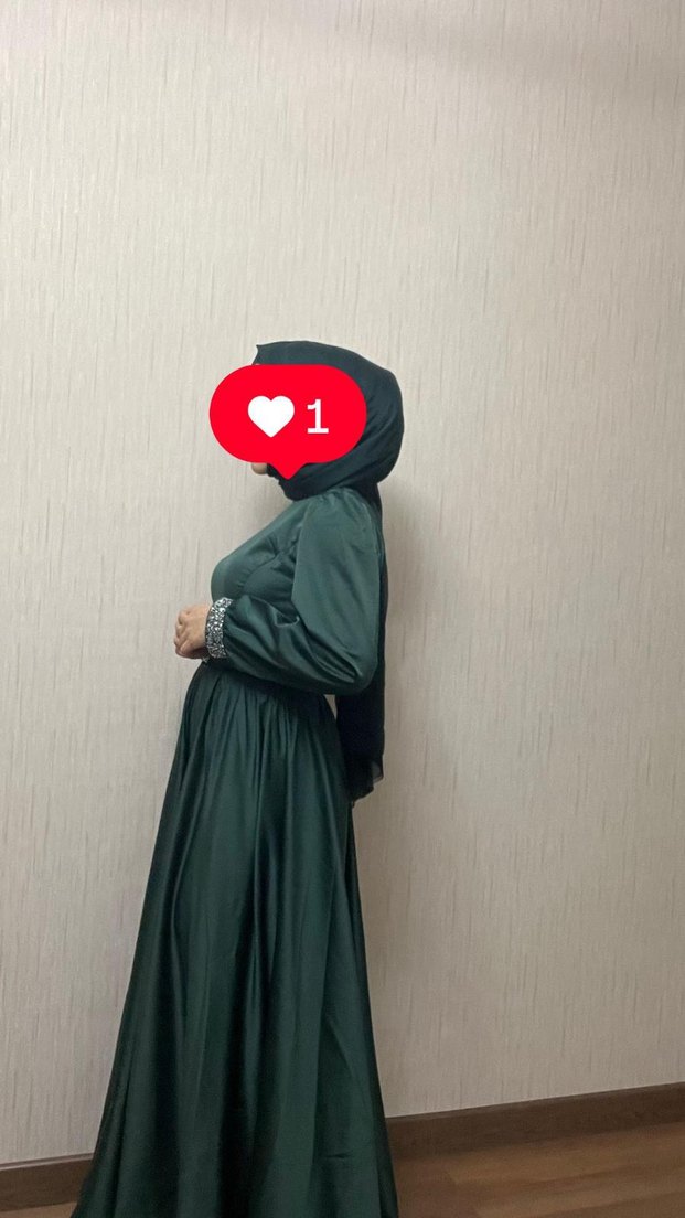 Uzun Koyu Yeşil Gotik Elbise - Görsel 3