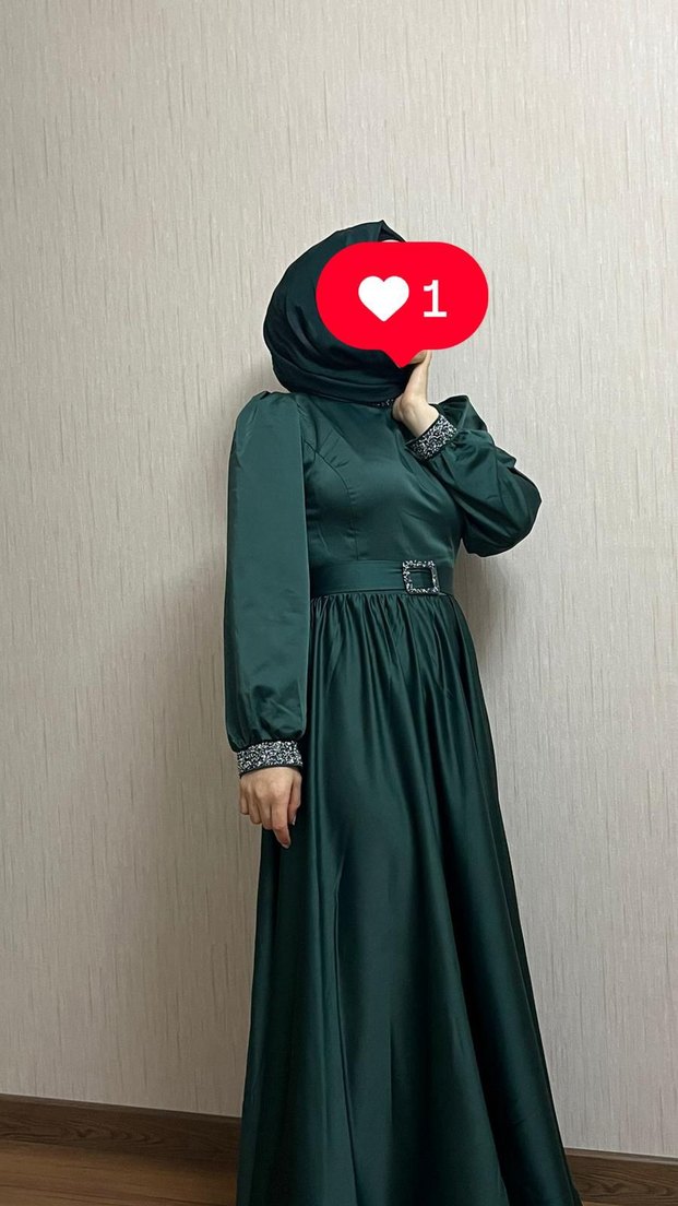 Uzun Koyu Yeşil Gotik Elbise - Görsel 2