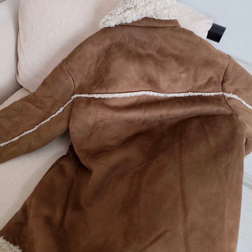 Kürk Detaylı Kahverengi Süet Kadın Kışlık Ceket - Görsel 4