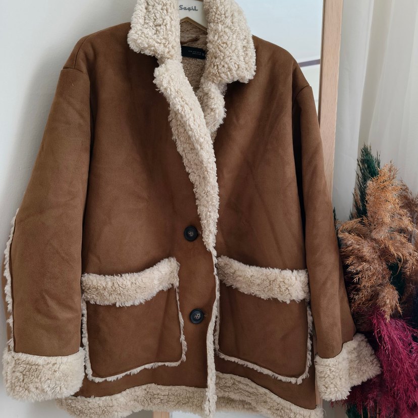 Kürk Detaylı Kahverengi Süet Kadın Kışlık Ceket - Görsel 3