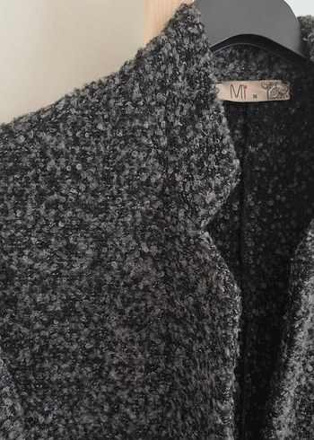 Gri Kadın Örgü Yün Hırka - Görsel 2