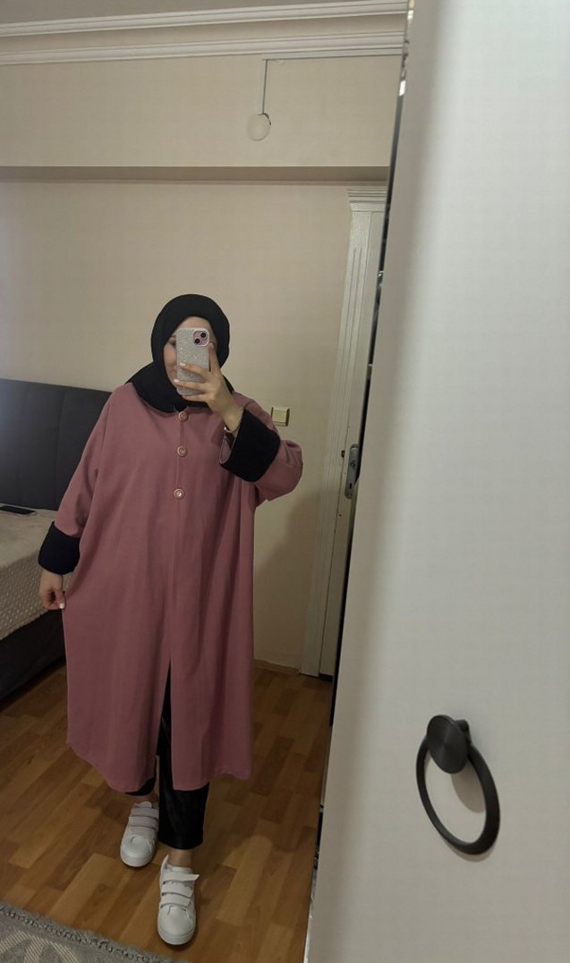 Düğmeli Uzun Pembe Kadın Kaban - Görsel 3