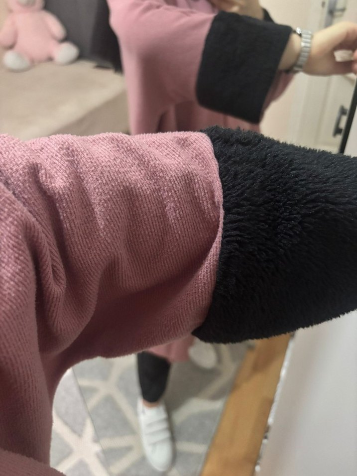 Düğmeli Uzun Pembe Kadın Kaban - Görsel 2