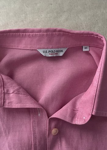 Düğmeli Pembe Kadın Keten Gömlek - Görsel 3