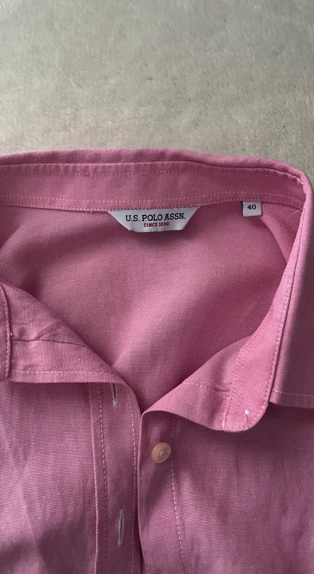 Düğmeli Pembe Kadın Keten Gömlek - Görsel 3