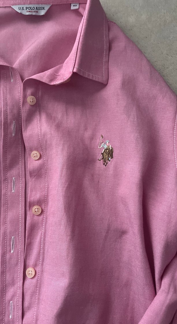 Düğmeli Pembe Kadın Keten Gömlek - Görsel 2