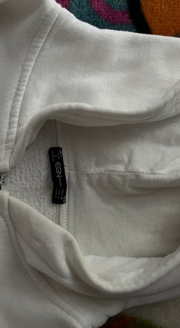 Kadın Beyaz Fermuarlı Kapüşonlu Sweatshirt - Görsel 2