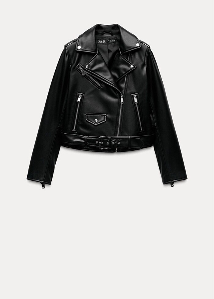 ZARA Suni Deri Biker Ceket - Görsel 4