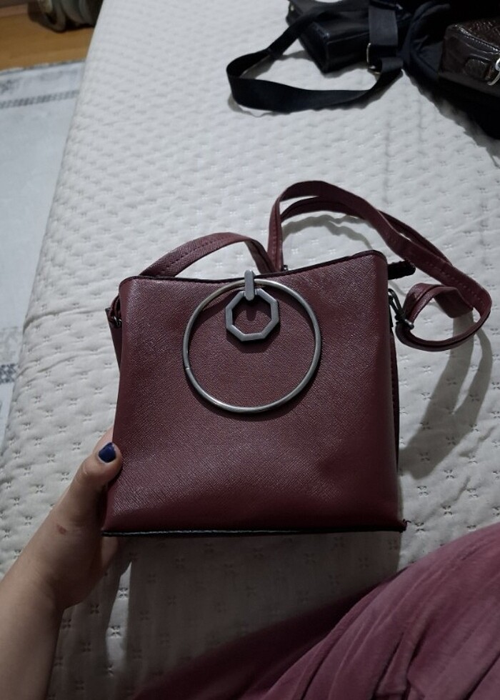 Bordo deri çanta - Görsel 2