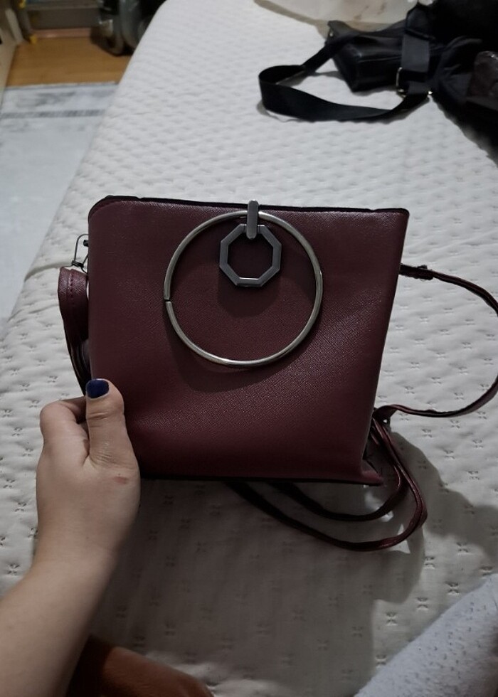 Bordo deri çanta - Görsel 3