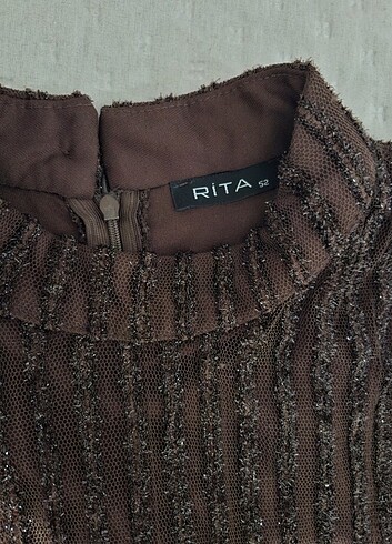 Kahverengi simli elbise  - Görsel 7