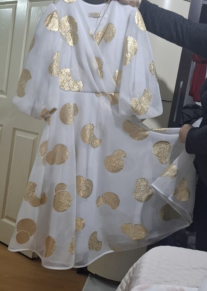 Sarı puantiyeli elbise - Görsel 2