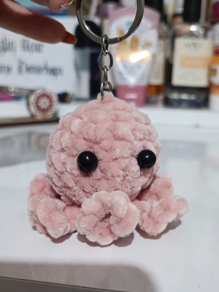 Pofuduk Örgü Pembe Ahtapot Anahtarlık - Görsel 3