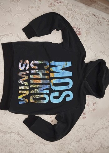 erkek vintage Siyah Kapüşonlu Baskılı Sweatshirt - Görsel 2