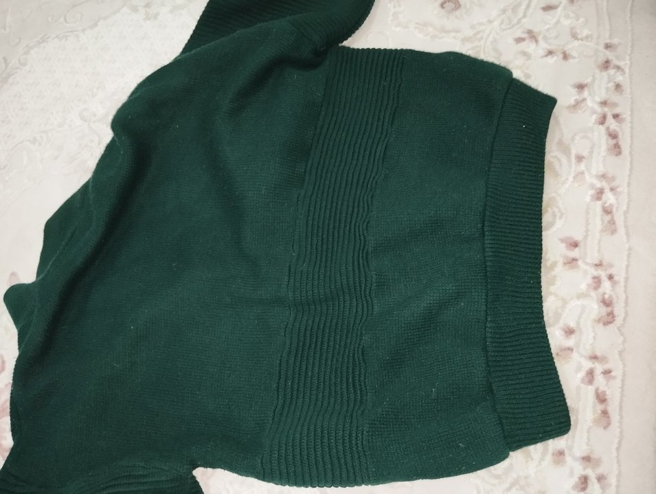 Düğmeli Yeşil Deri Detaylı Erkek Hırka vintage - Görsel 3