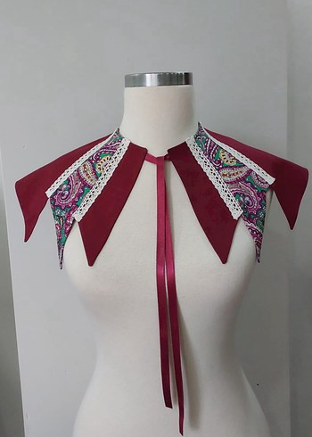 Bordo Nakışlı Dantel Detaylı Bohem Yaka