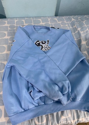 Mavi Baskılı Kadın Sweatshirt