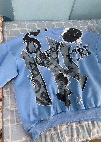 Diğer Mavi Baskılı Kadın Sweatshirt