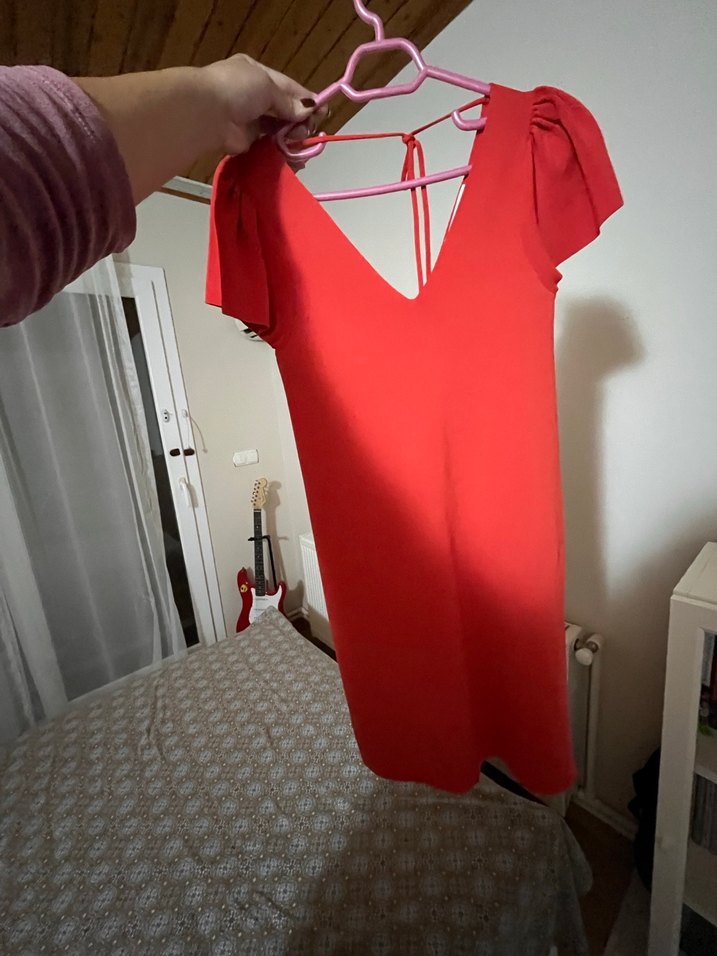 Kısa Kollu Turuncu V Yaka Uzun Elbise - Görsel 4