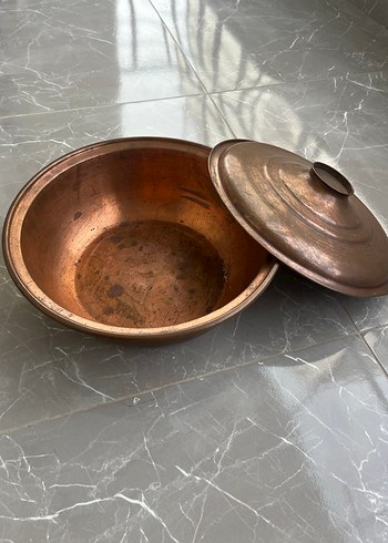 Orijinal Parlak Altın Kapaklı Bakır Tencere ve kepçe - Görsel 2