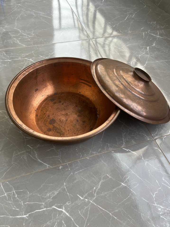 Orijinal Parlak Altın Kapaklı Bakır Tencere ve kepçe - Görsel 2