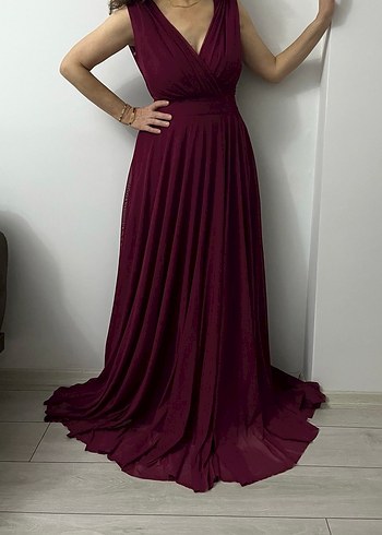 Mor Midi Straplez Kadın Abiye Elbise - Görsel 2