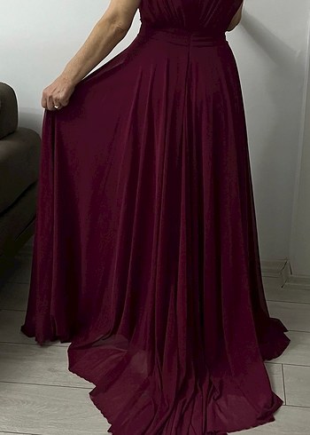 Mor Midi Straplez Kadın Abiye Elbise - Görsel 3