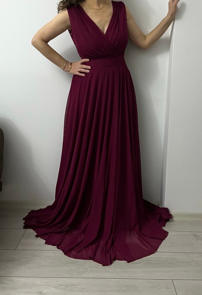 Mor Midi Straplez Kadın Abiye Elbise - Görsel 2