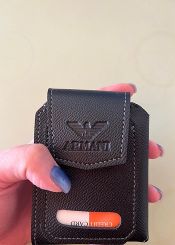 Armani Siyah Deri Kartlik