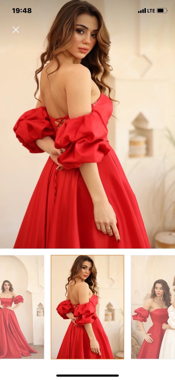 Uzun Kırmızı Drapeli Kadın Abiye Elbise - Görsel 2