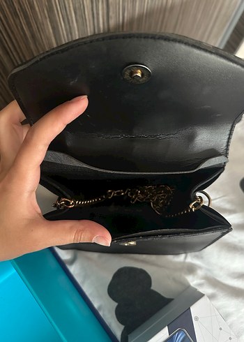 Beden siyah Renk İnci Saplı Siyah Deri Kadın Çanta