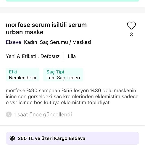  Beden Renk elseve hydra nem sprey isiltili sac serumu urban