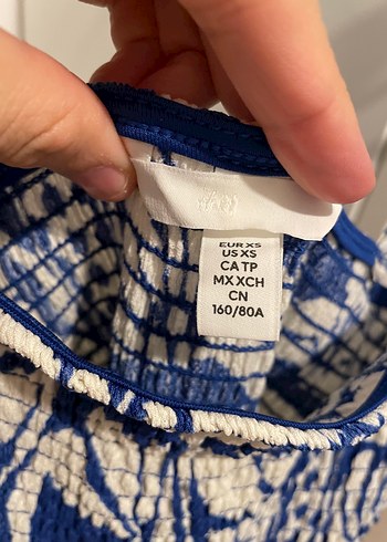 xs Beden mavi Renk Mavi Büzgülü ve Askılı Uzun Elbise H&M