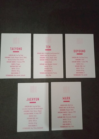 NCT U Taeyong, Ten, Doyoung, Jaehyun, Mark karton pc