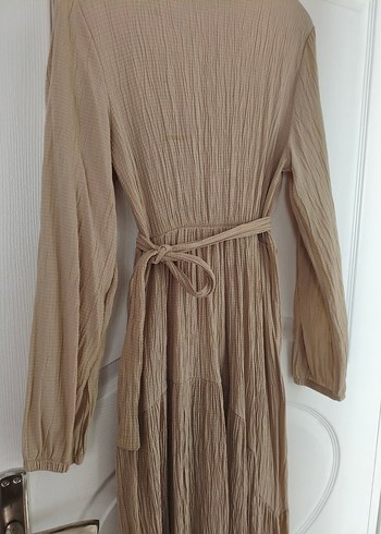 Bej Pilili Uzun Keten Elbise - Görsel 2