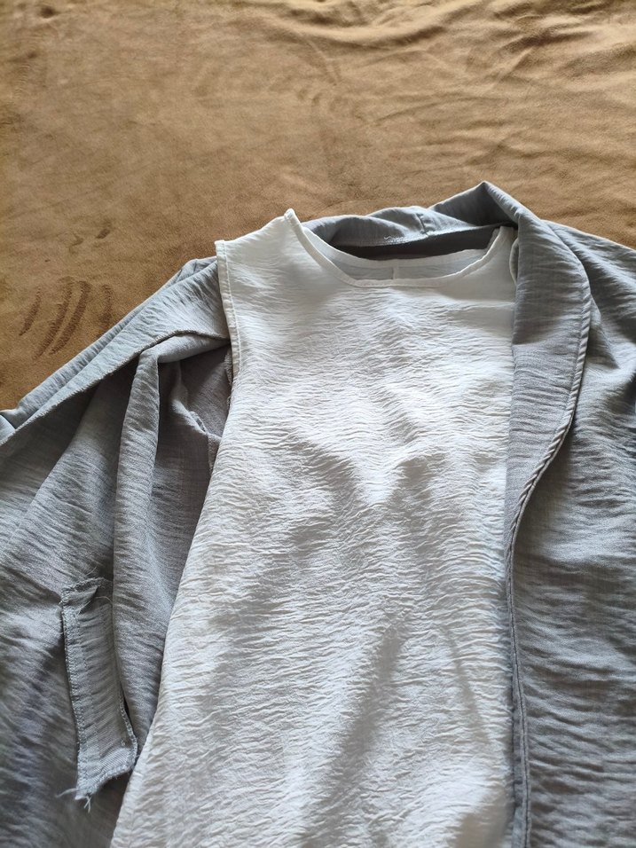 Gri Uzun Kollu Keten Kadın Takım. - Görsel 5