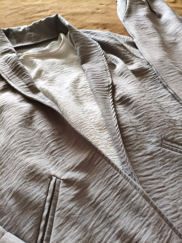 Gri Uzun Kollu Keten Kadın Takım. - Görsel 2