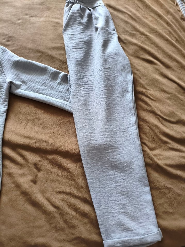 Gri Uzun Kollu Keten Kadın Takım. - Görsel 3