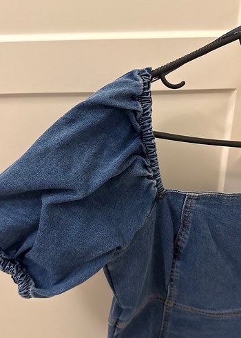 Fermuarlı Lacivert Straplez Denim Elbise - Görsel 2