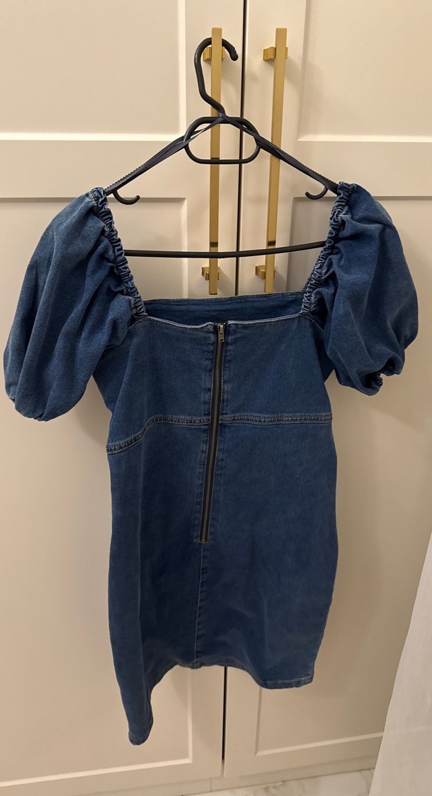 Fermuarlı Lacivert Straplez Denim Elbise - Görsel 3