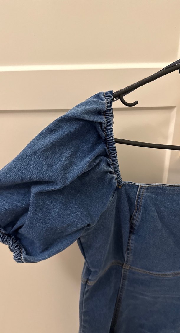 Fermuarlı Lacivert Straplez Denim Elbise - Görsel 2