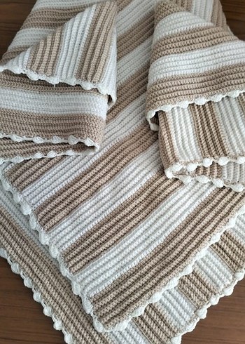 Bej Gri Örgü Çocuk Battaniyesi - Görsel 2