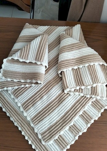 Bej Gri Örgü Çocuk Battaniyesi - Görsel 4